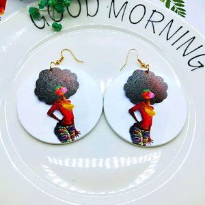 African Girl Headband Dangle Earrings